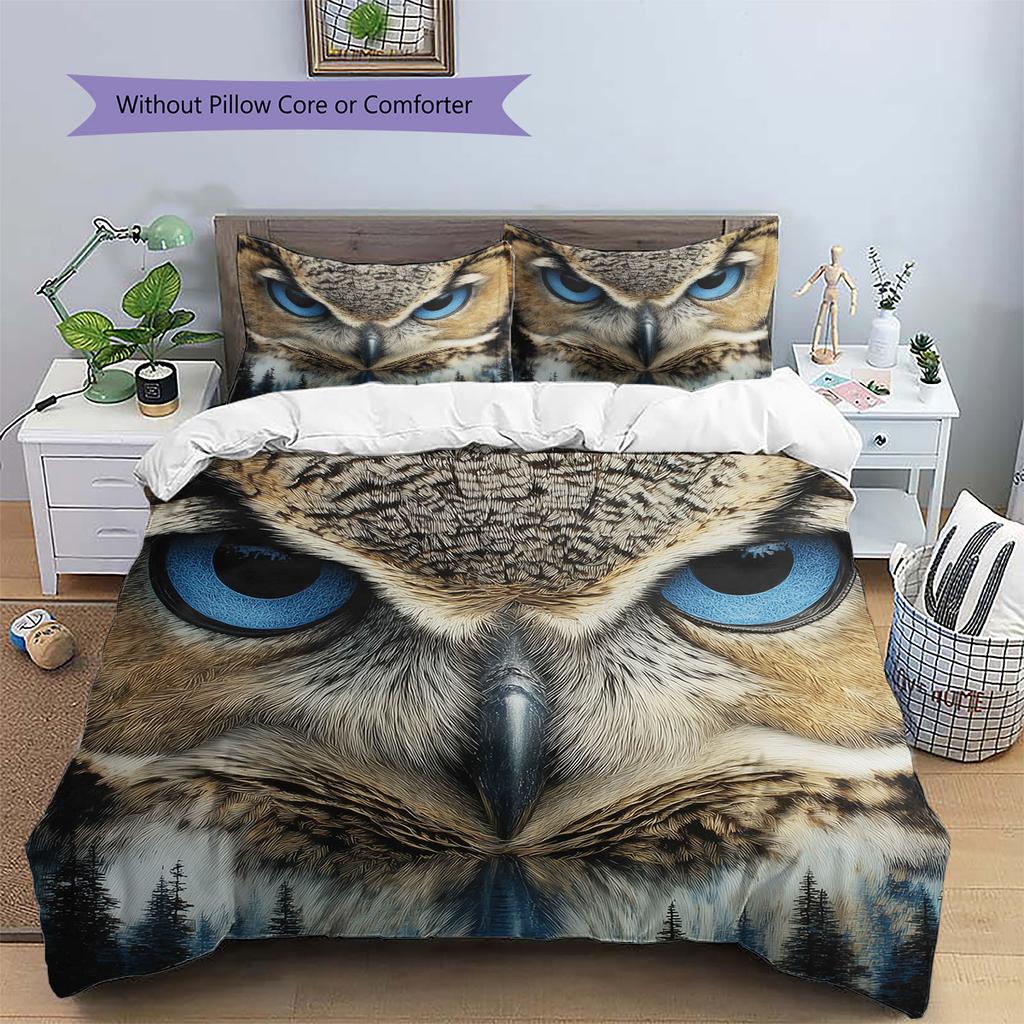 Owl and Its Reflection  Pattern Bedding Quilt Set Quilt Cover Pillowcase Home Decoration  Gift (1 * duvet cover + 2 * pillowcase, without core)