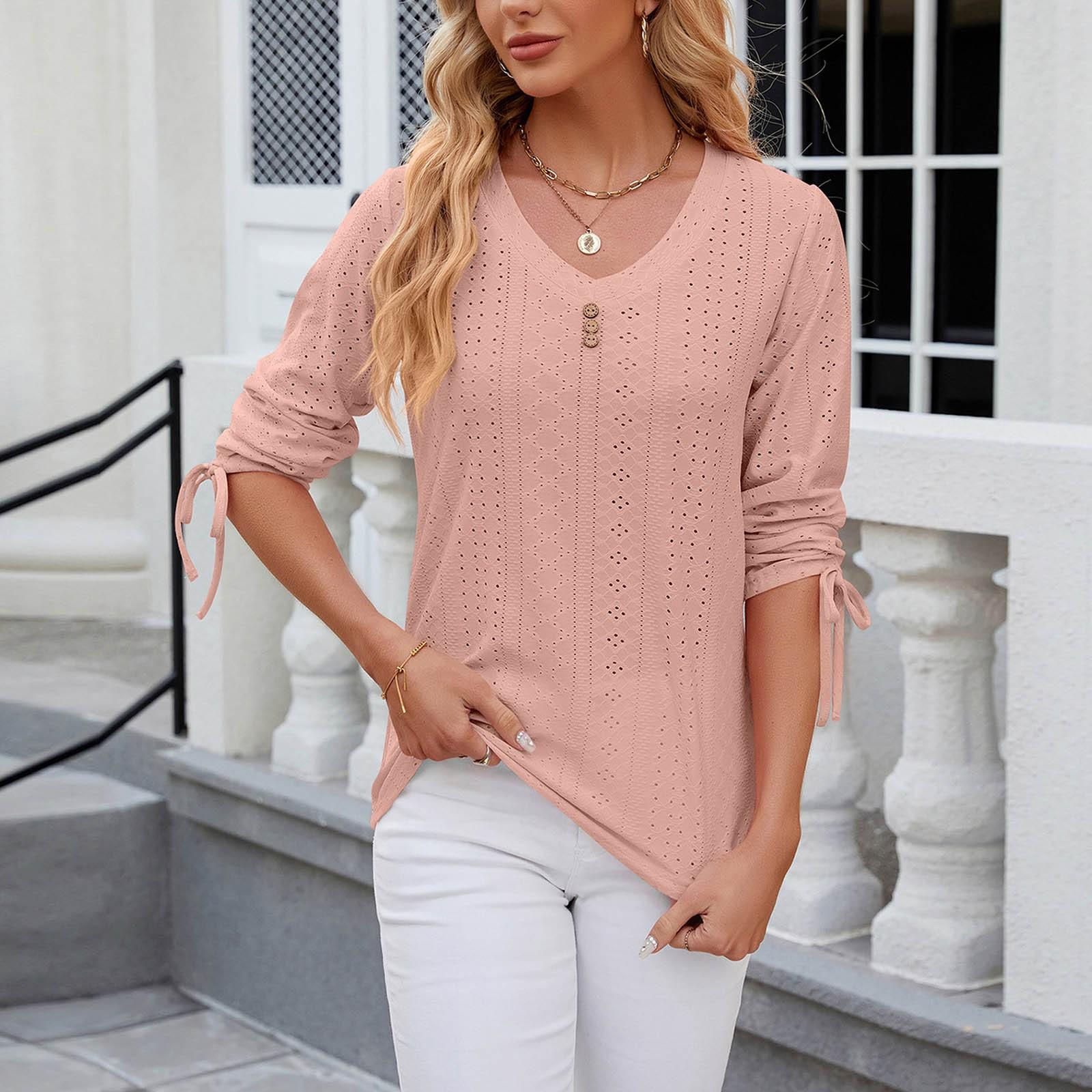 

Женские весенне-летние свободные футболки на пуговицах с v-образным вырезом, однотонные, со средними рукавами, топы XL