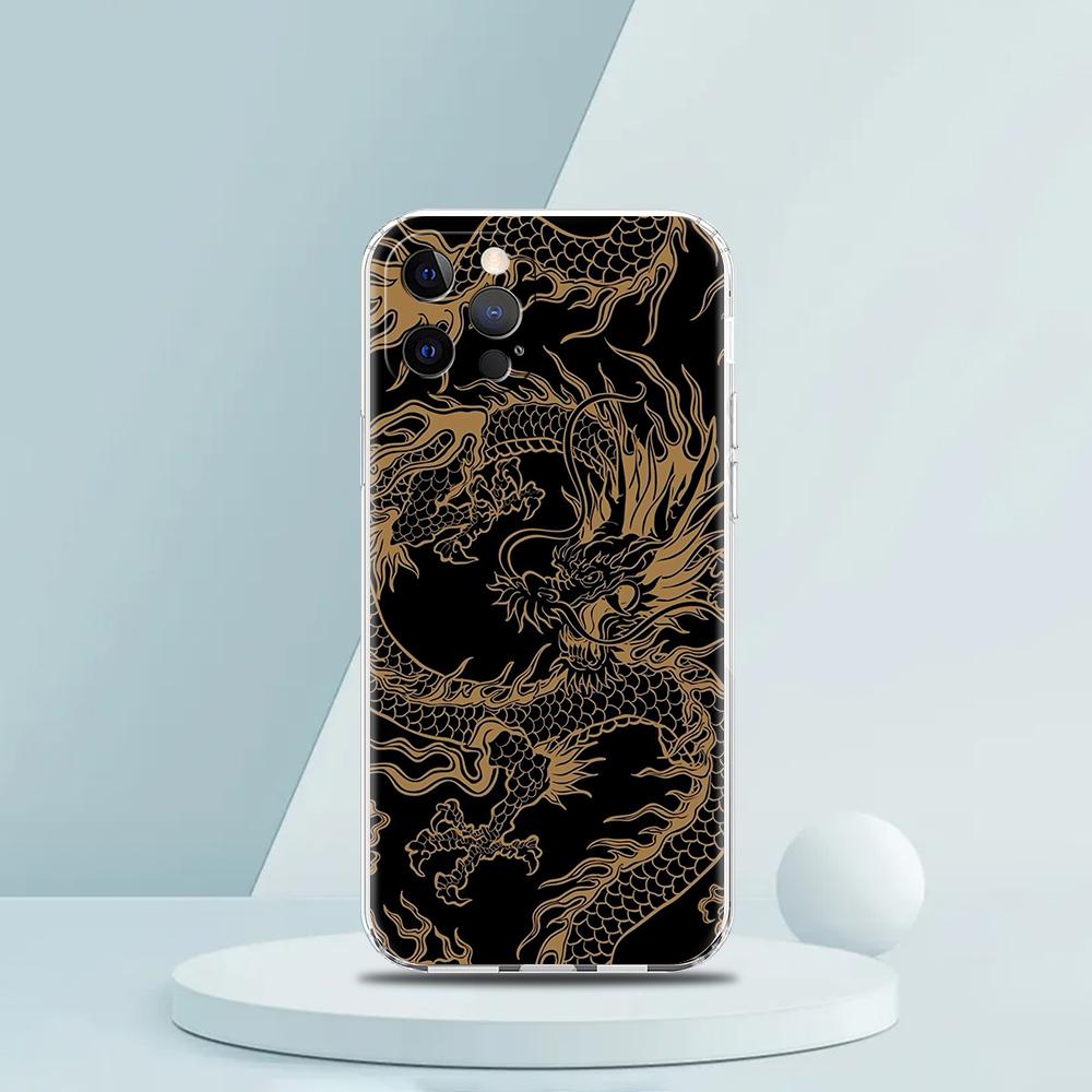 Für iPhone 15 16 14 13 12 mini 11 Pro Max XS X XR SE 7 8 Plus Silikon Klare Hülle Illusionäre Farbe Chinesischer Drache Handyhülle