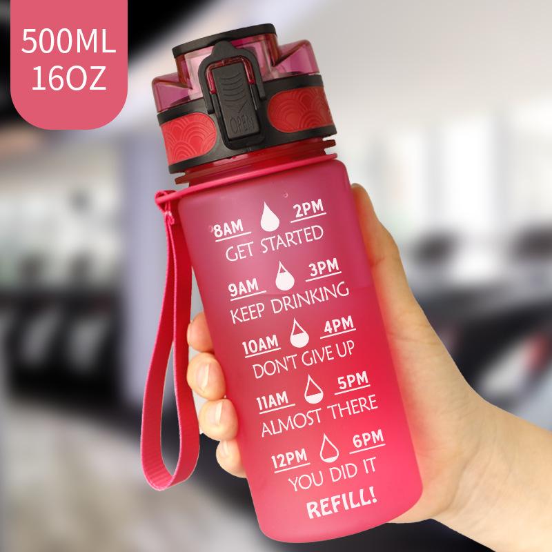 1L/500mL Plastic Kettle Tritan Material Matte Gradient Bounce Sports Water Bottle Space Cup Travel Cup