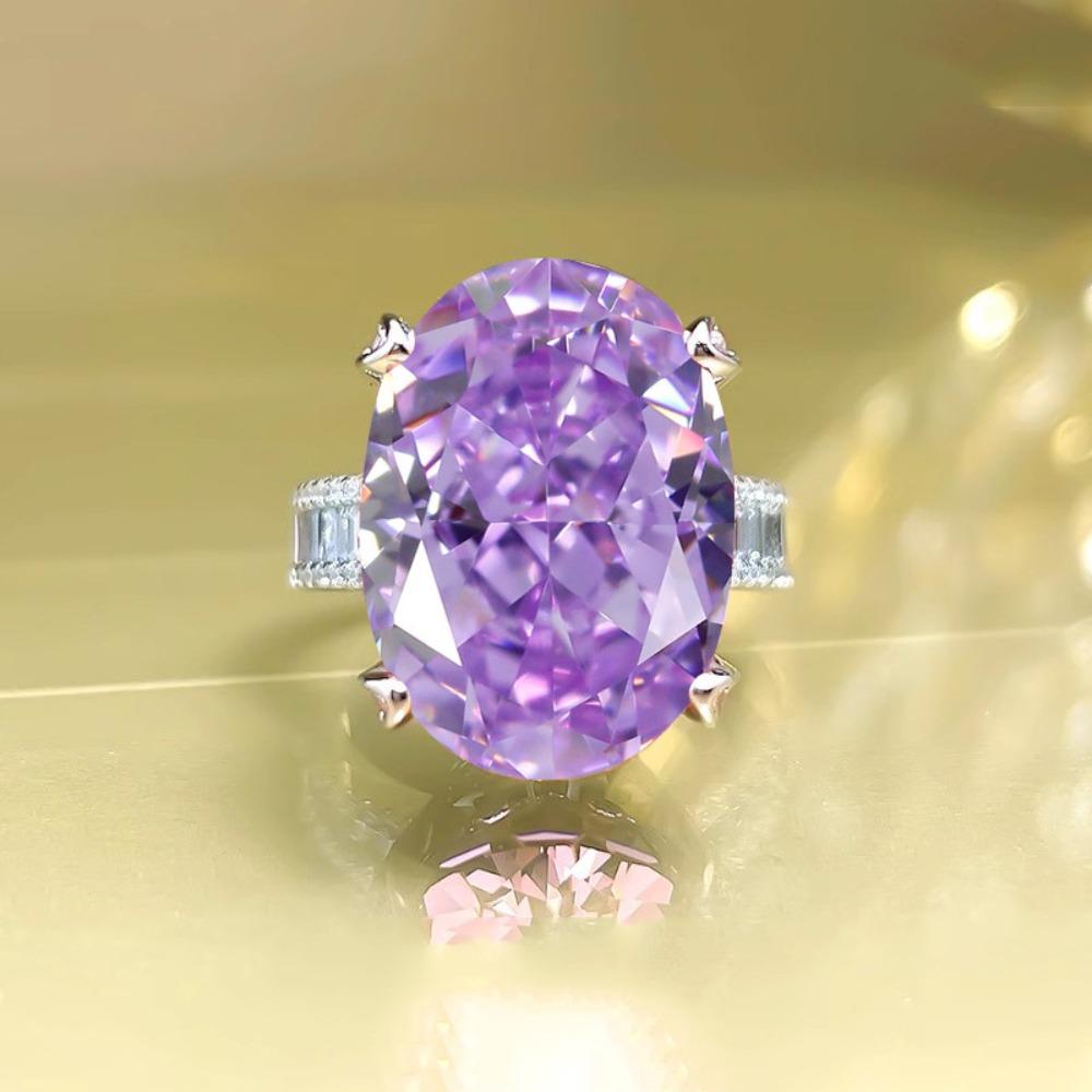 Luxuriöser Überdimensionierter Funkelnder Taubenei Ring Padparadscha und Lila Kunzit Eisgeschliffener Ring für Damen