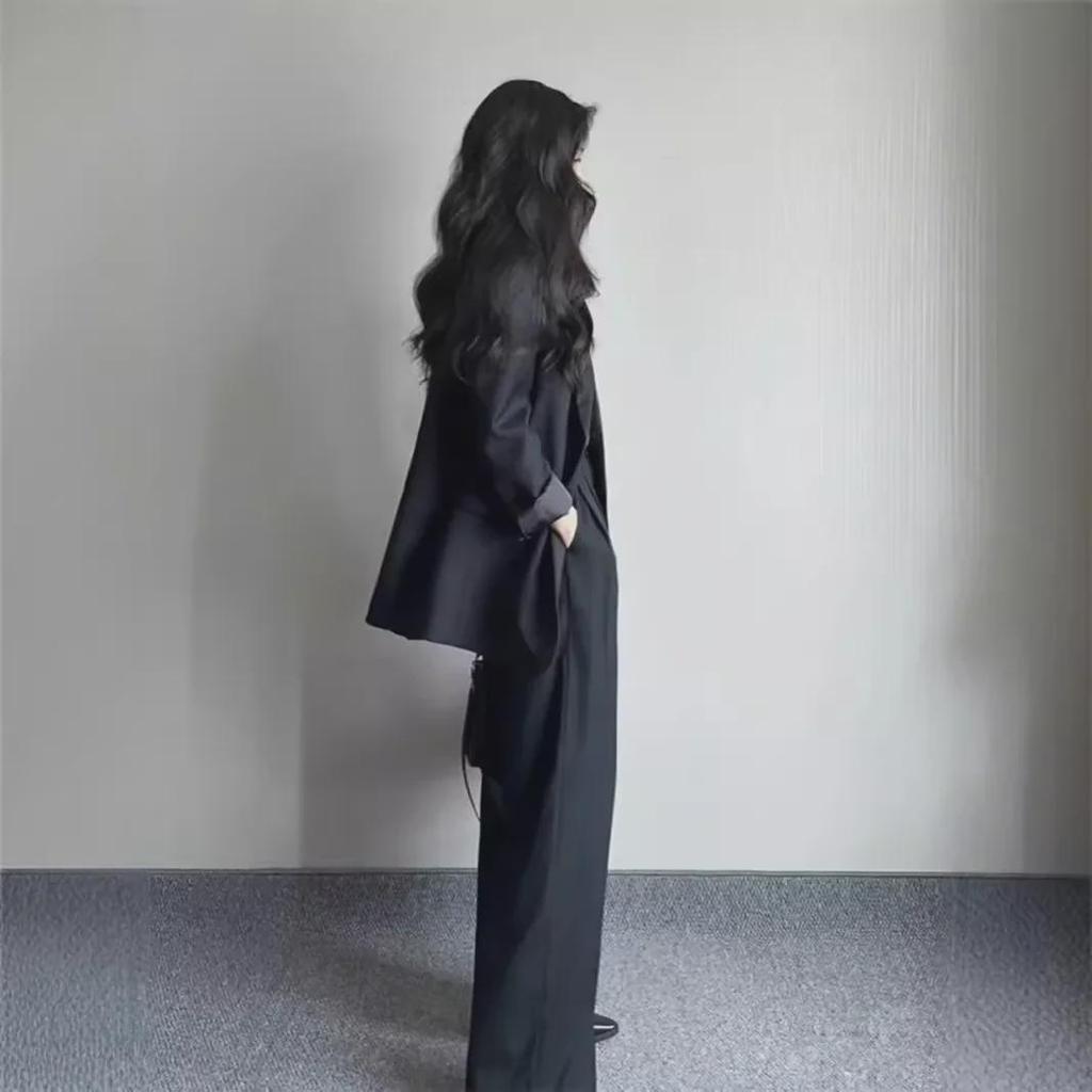 Plus Size Women's Casual & Professional Two-Piece Suit with Wide-Leg Pants