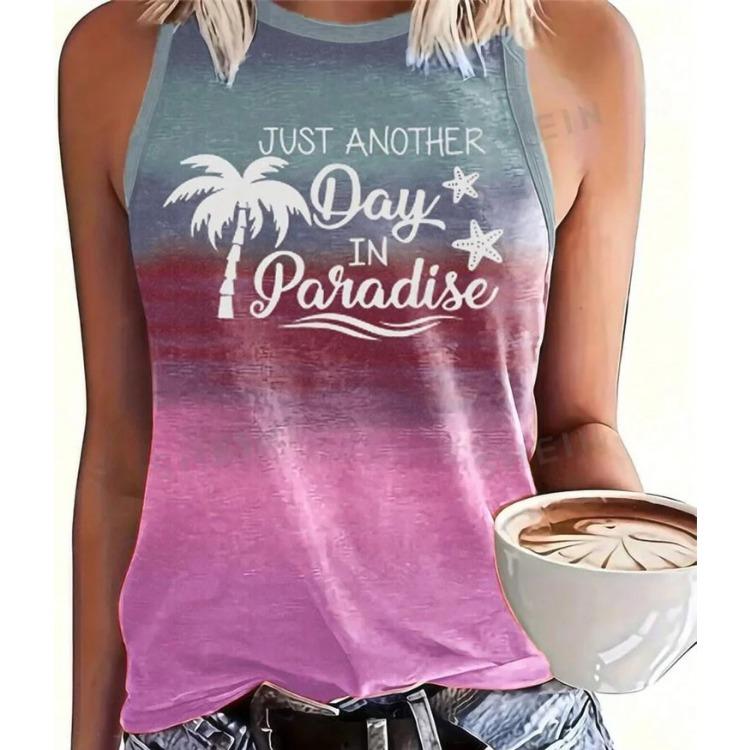 Women's Sleeveless Round-neck Vests Fashionable Coconut Tree Pattern Printed Summer Street Fashion Outdoor Beach Casual Wear