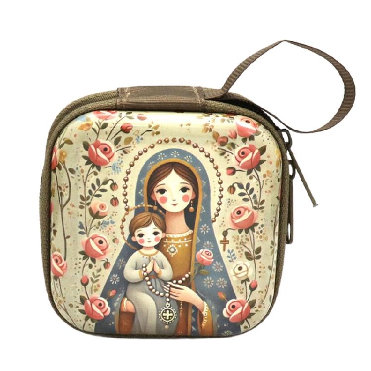 Catholic Rosary Pouch Religious Jewelry Storage Box Rosary Prayer Bag with Zippers Closures Coin Purses for Earrings