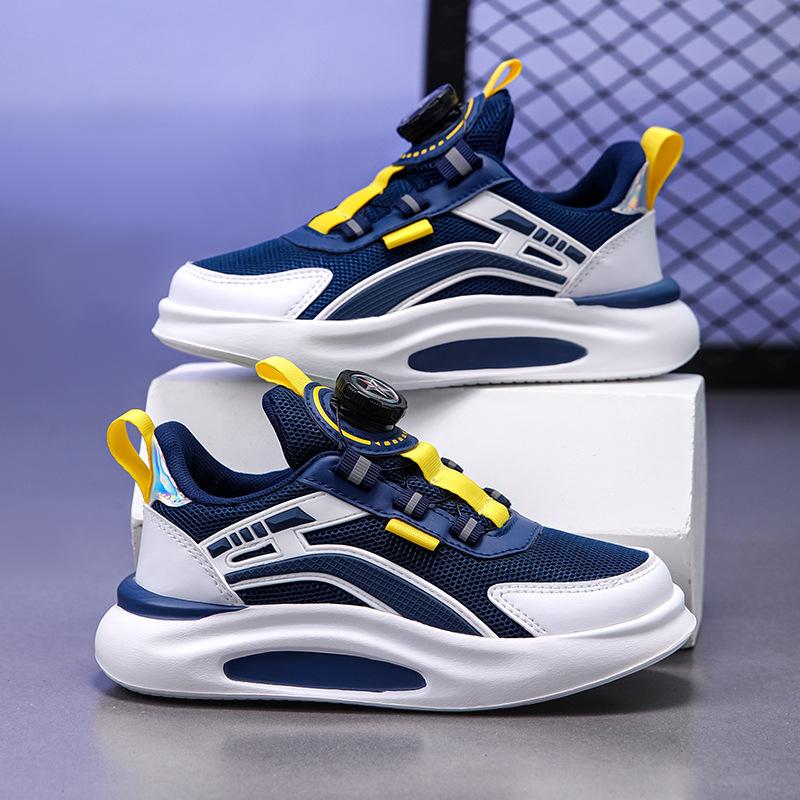 Children's Breathable Mesh Sports Shoes with Rotating Button for Spring/Summer 2024