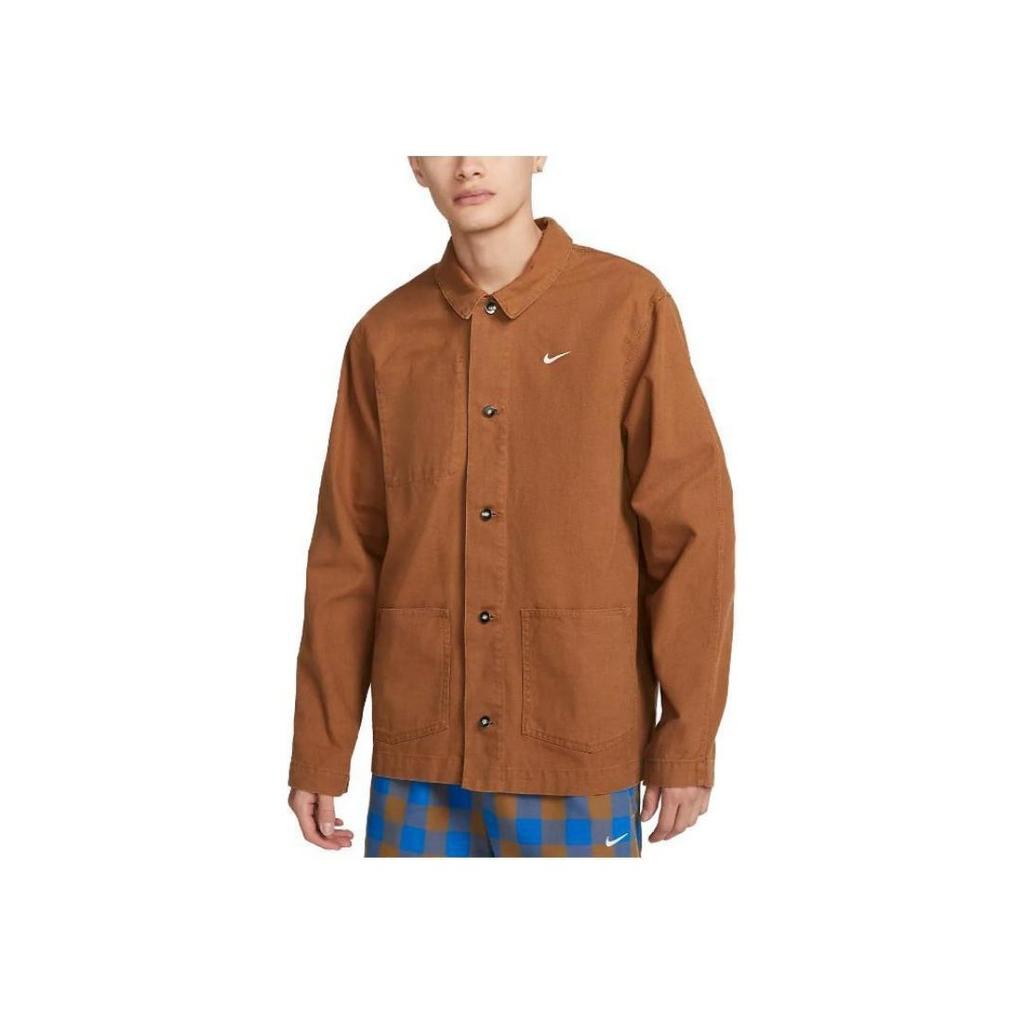 Nike Solid Color Logo Button-Up Collar Jacket Men Jackets Brown DQ5184-270