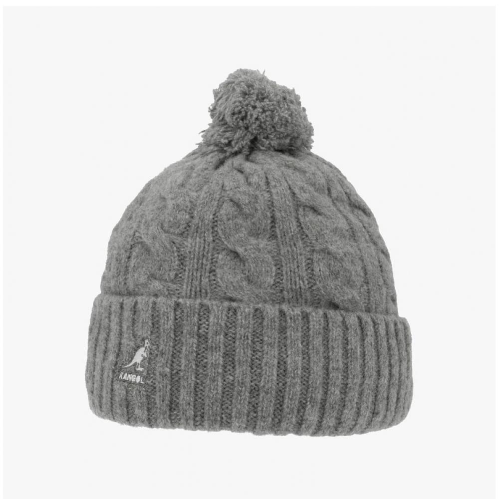 Kangol K4460sm Grey Cable Knit Pom Pom Beanie