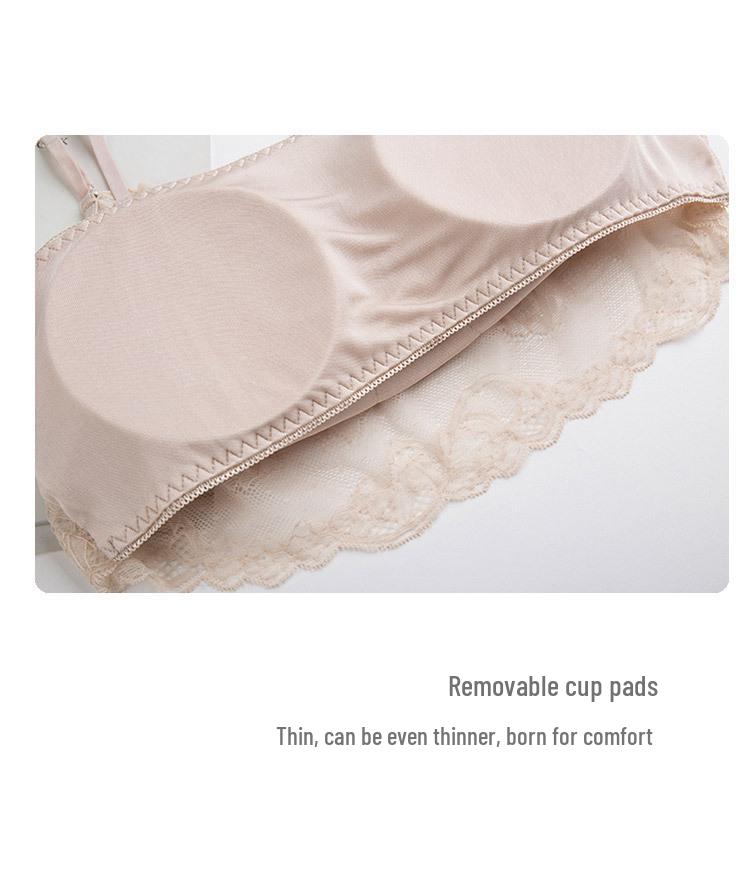 Silk Strapless Lace Trim Padded Camisole Bra
