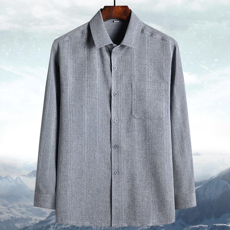 Spring, Autumn and Summer Dad Long-sleeved Shirt Middle-aged and Elderly Male Grandpa Old Man Shirt Loose Cotton and Linen