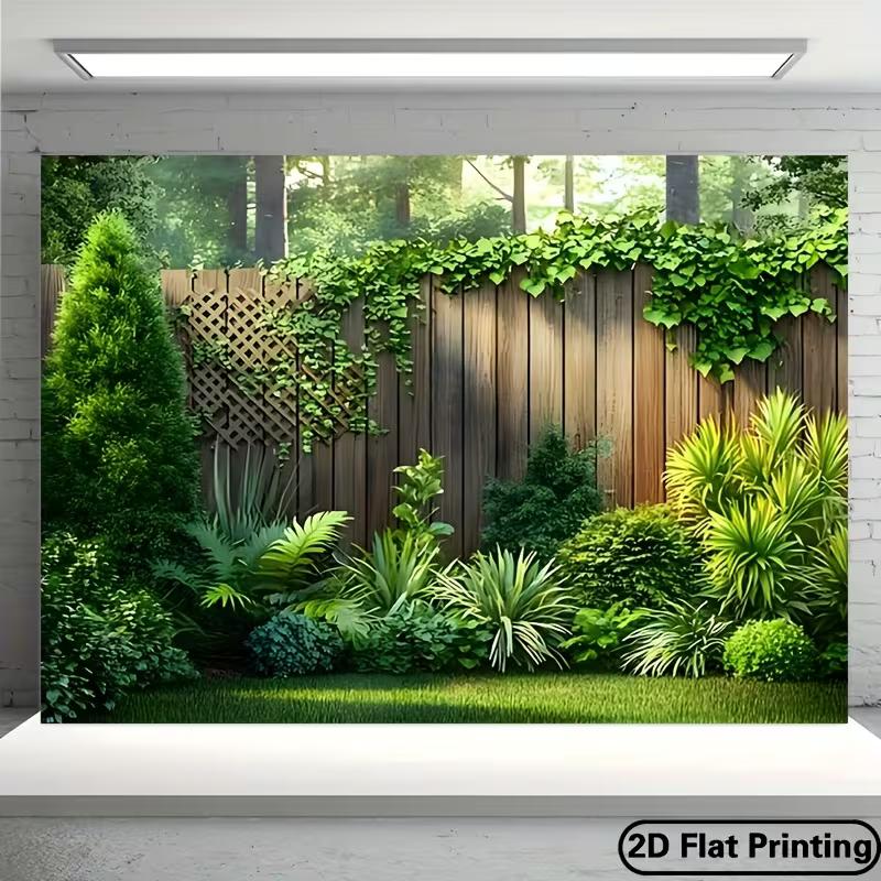 2D Garden Lattice Wood Fence Ivy Green Plant Photo Backdrop Cloth
