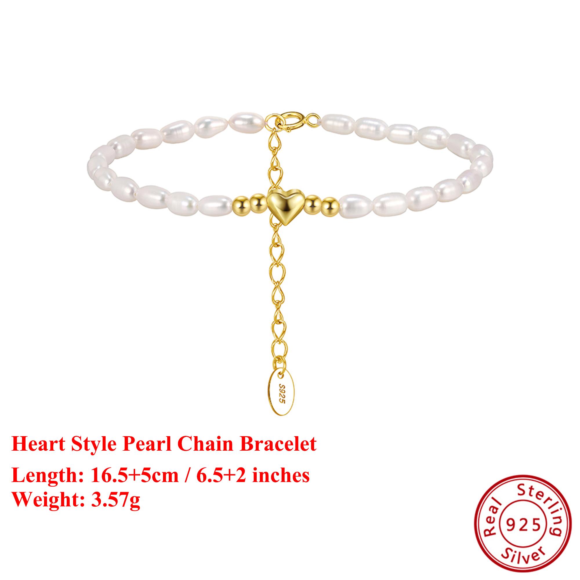 

EFFIE QUEEN Genuine 925 Silver 14k Gold Heart Shaped Pearl Chain Bracelet Natural Jewelry for Women Valentine s Day Gift GPB46