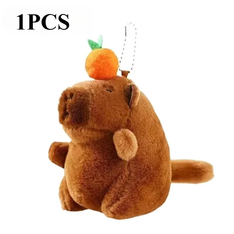Creative Cartoon Capybara Doll Backpack Pendant Soft Plush Persimmon Capibara with Wagging Tail Small Gift Keychain