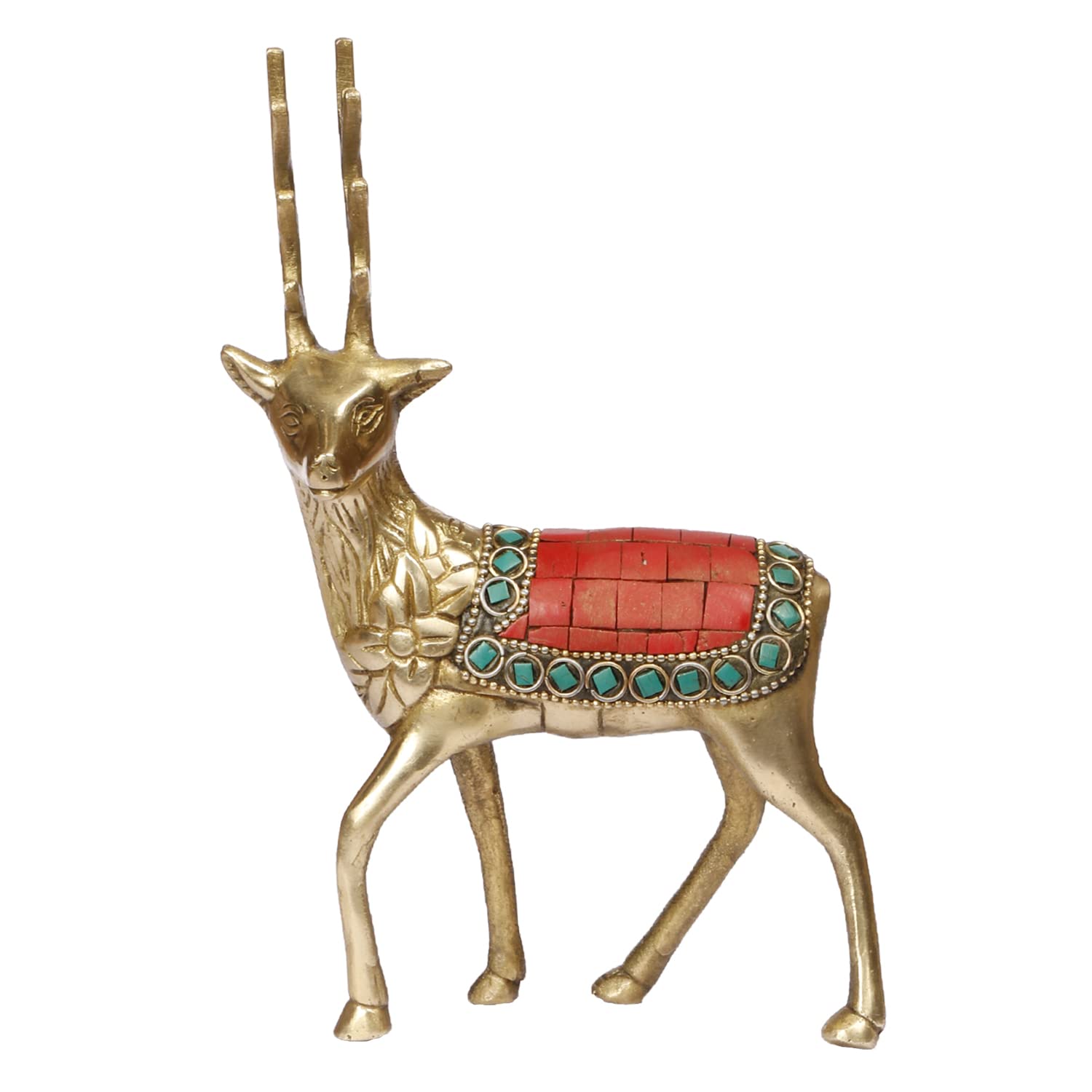 Pure Brass Multicolor Deer Statue, Home Decor, Decorative Showpiece - 7 Inch