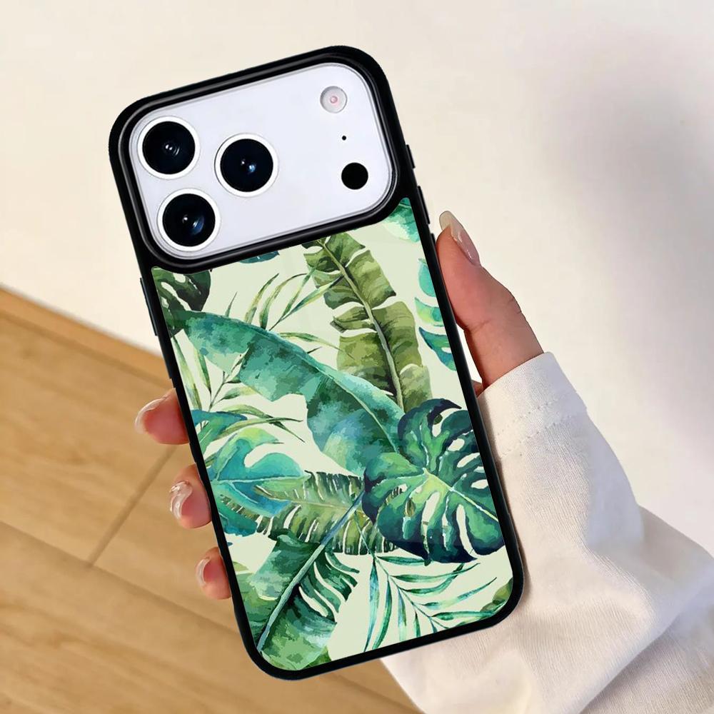 Green Monstera Leaf Mobile Phone Case for IPhone 17 AIR 16pro Max 15 14 13 12 11 Bumper Cover