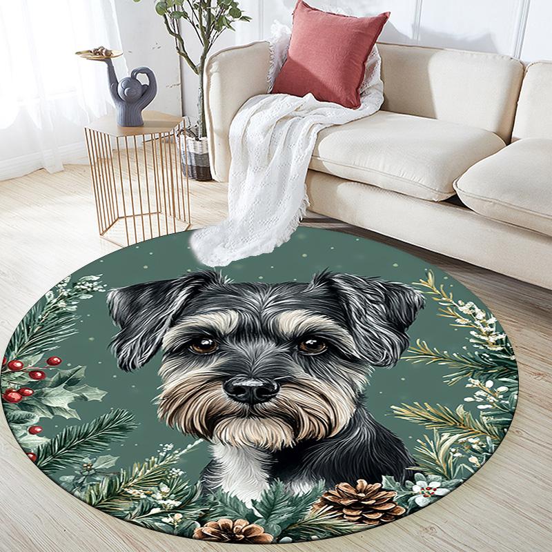 Tappeto Rotondo Cane Schnauzer, Tappeto per Soggiorno Camera da Letto Divano Stanza dei Giochi Decorazione, Tappetino Antiscivolo
