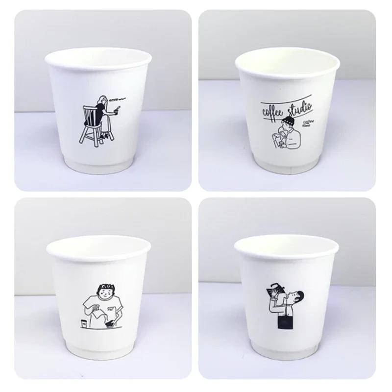 Thickening Coffee Paper Cup Anti Scalding Hot Drinks Delivery Packing Disposable with Cover Fruit Juice Beverage Paper Cups