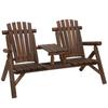 Wood Patio Chair Bench 2 Seats W/ Centre Coffee Table, Garden Bench, Carbonized