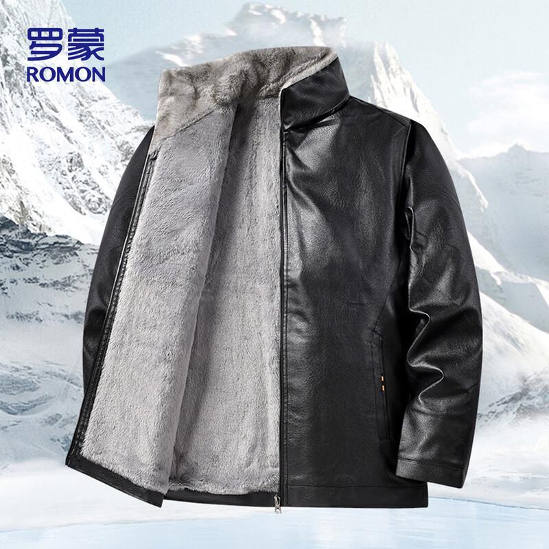 

ROMON Men s Autumn/Winter Faux Fur Collar Fleece Lined Leather Jacket B001 2XL