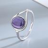 Vintage Carved Pattern Oval Purple Stone Rings, Amethyst Gemstone CopperPlating Ring, Women's Boho Fashion Jewelry Cross-Border