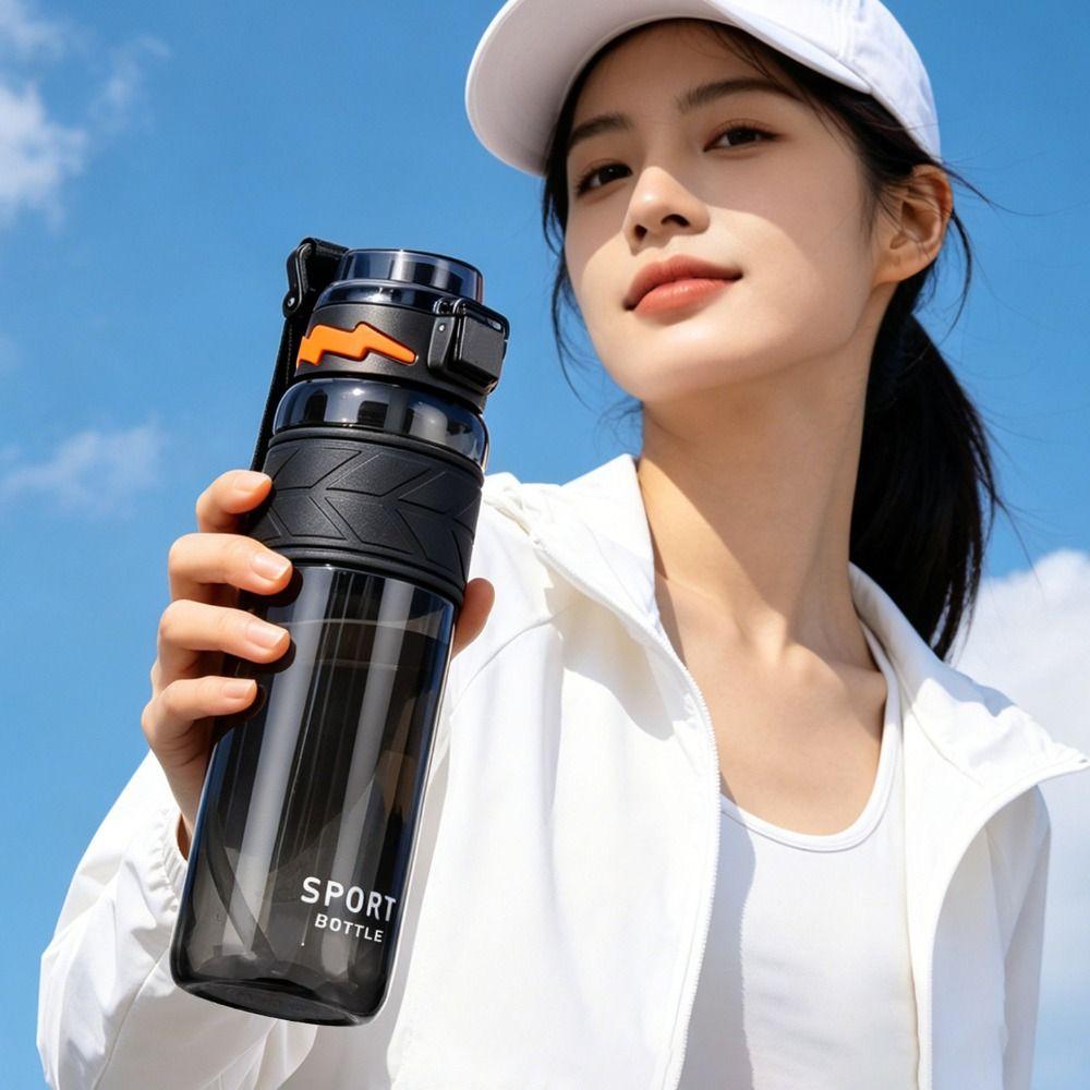 Bouncing Lid Sport Water Bottle with Straw Fitness Kettle Portable Outdoor Water Bottle Outdoor