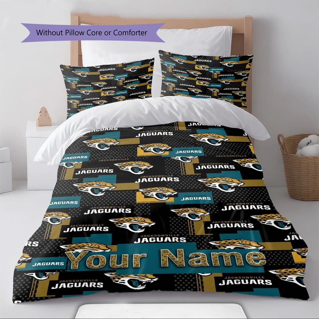 Name Custom Jacksonville Jaguars Logo Pattern Bedding Set Quilt Cover Pillowcase Home Decor Gift (1 * duvet cover + 2 * pillowcase, without core)