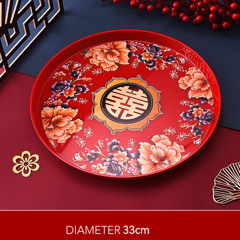 Bandeja de chá de plástico tradicional chinesa de vários tamanhos, bandeja para cozinha, armazenamento de lanches de frutas, suprimentos festivos para banquetes de casamento