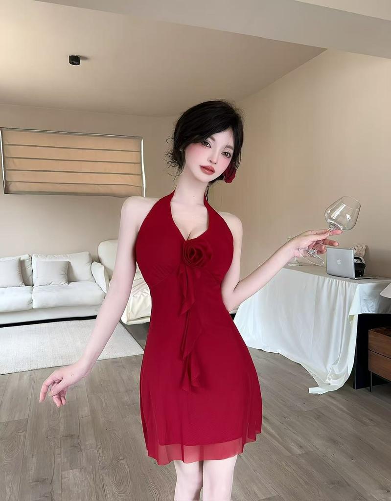 Sexy Dress Women's New Mesh Pure Desire Neck Slim Short Suspender Vest Hip Skirt
