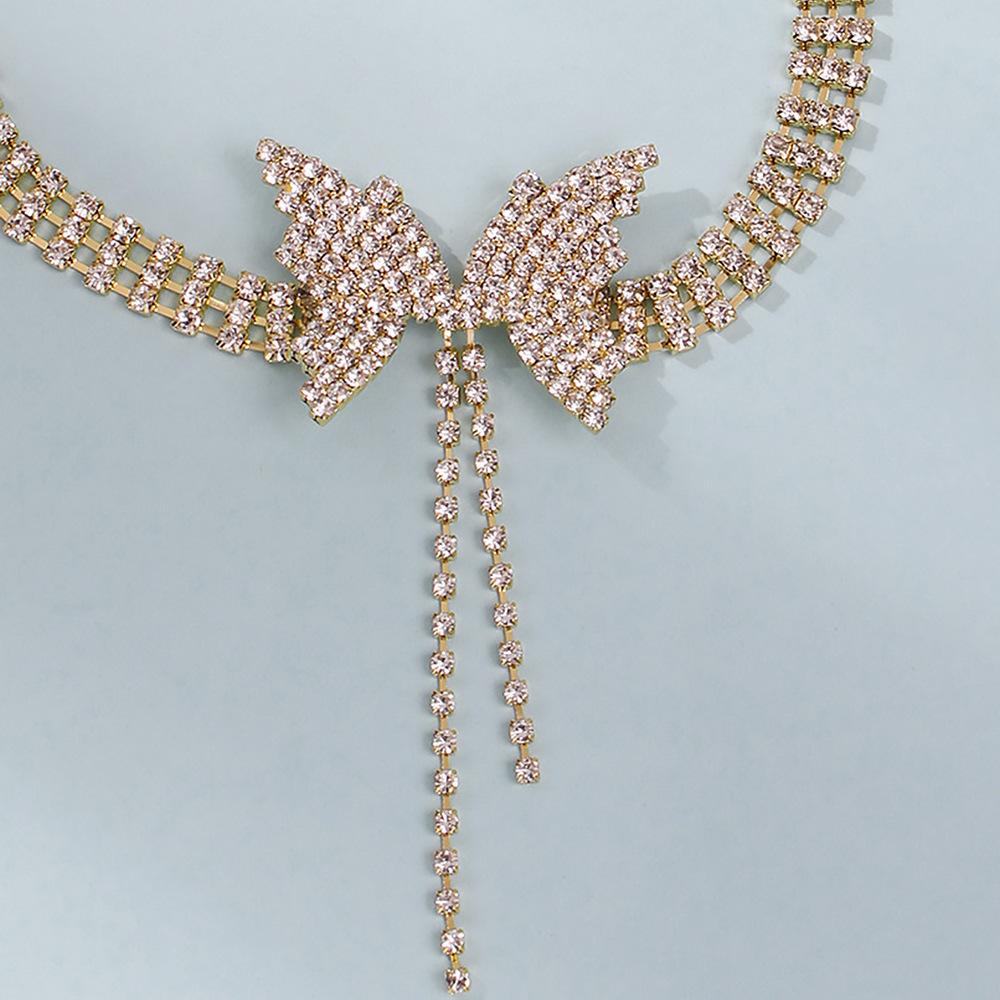 Tooxika Temperament Full Diamond Bow Short Necklace Fashion Trend Sweet Niche Choker Necklace Female