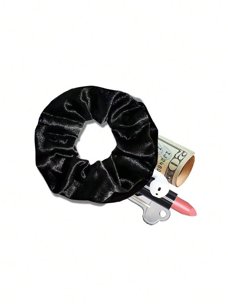 2PCS New Solid-color Velvet Zipper Large Intestine Hair Band Korean Style Fashionable Fabric Ponytail Storage Large Intestine