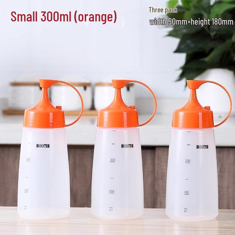 Set aus 3 transparenten Quetschflaschen mit spitzer Öffnung für Ketchup, Honig, Sahne, Salatdressing und Austernsauce.