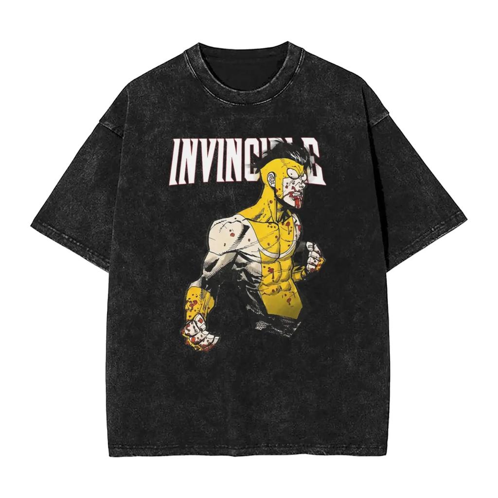 Hot Sale TV Series Anime Invincible Mark Grayson Graphic Print Tshirt Men Women Vintage Washed Cotton Oversized Summer New Tees