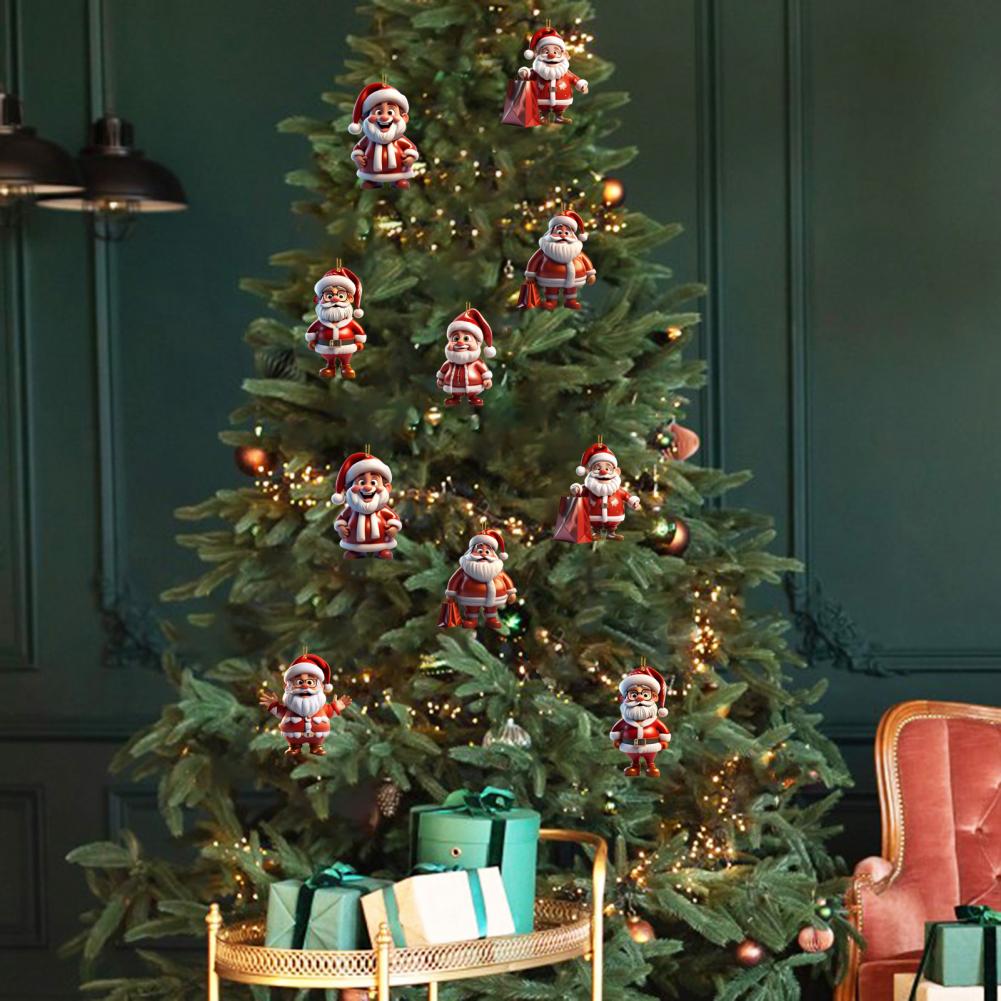 2pcs Santa Claus Ornament 2D Acrylic Cartoon Santa Claus Christmas Hanging Decoration for Christmas Tree Doors Windows Walls Decor