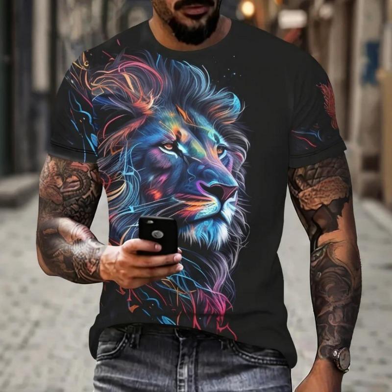 Men's T-shirt Summer Outdoor Casual Round Neck Short Sleeve Top 3D Animal Printed Patterns Large OverSize Loose Men's Clothing