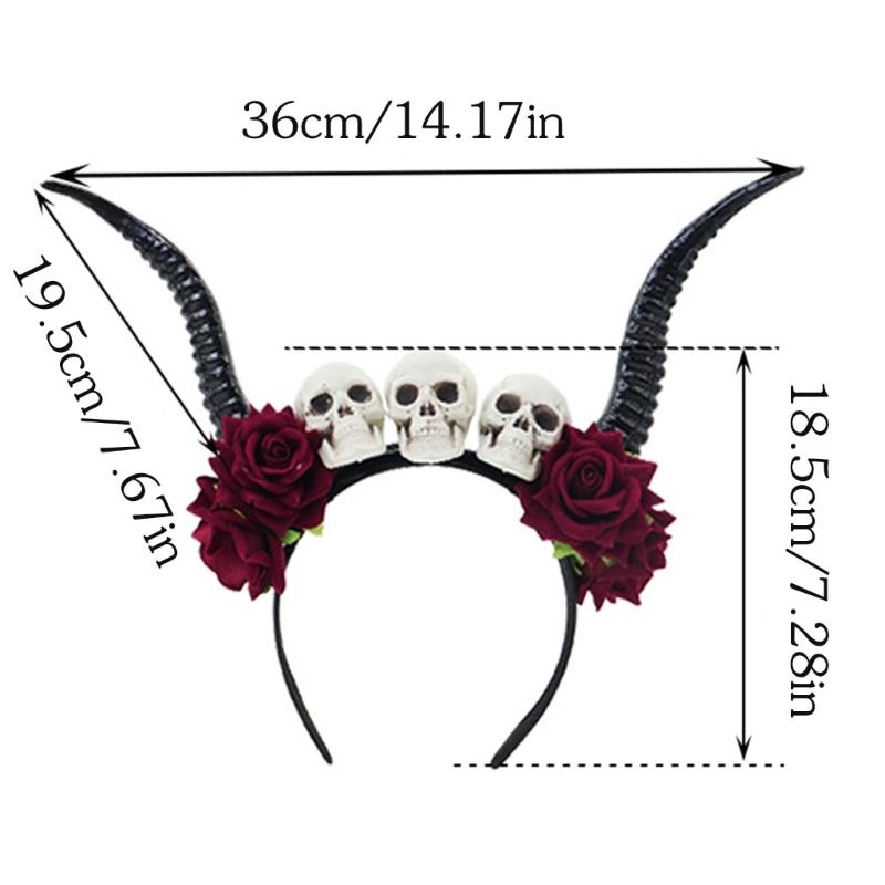 Gothic Lace Rose Devil Horn Headpiece Stylish Hair Hoop Lightweight Photoshoots Props For Halloween Cosplay Event