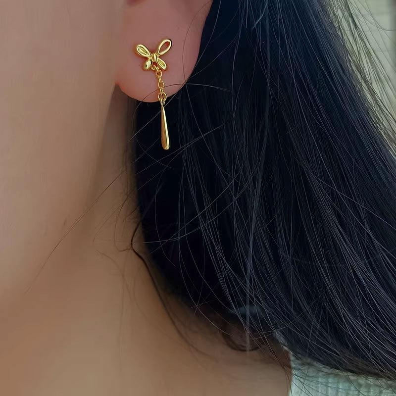 Butterfly Water Drops Tassel Earrings for Women with Fresh Face, Thin, Super Fairy Earrings for Small
