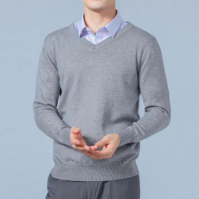 Soft Cashmere Sweater Men'S Clothing Autumn Winter Pullover Business Casual Bottom V-Neck Knitted Woolen Slim Fit Knitwear Male