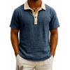 Men's Retro Color Block Collar Short-Sleeve Top