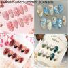 30 Tablets Starfish and Shells Handmade Summer 3D Nails Wearable Manicure with Diamonds Pink Bow Press-On Nails Detachable