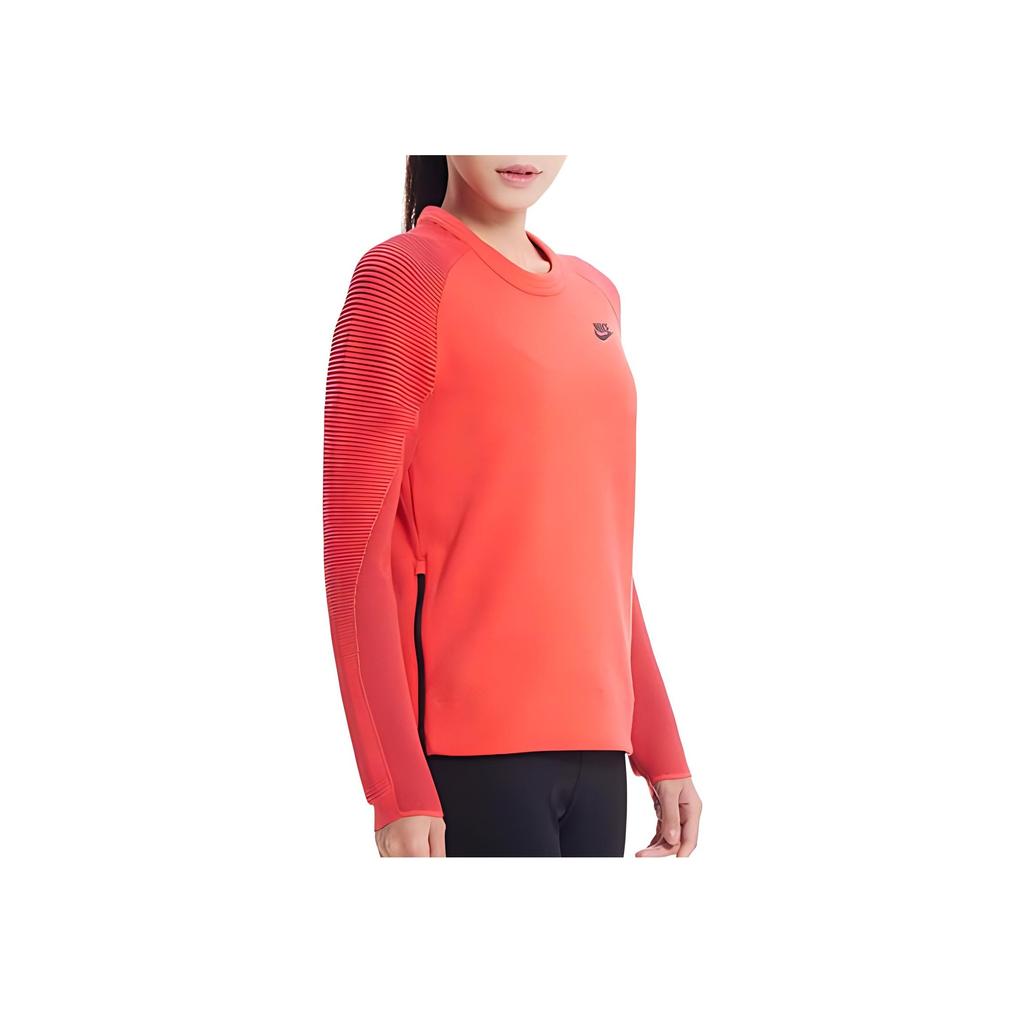 Nike Solid Color Small Logo Print Crew Neck Long Sleeve Sweatshirt Women Sweatshirt Red 809538-850