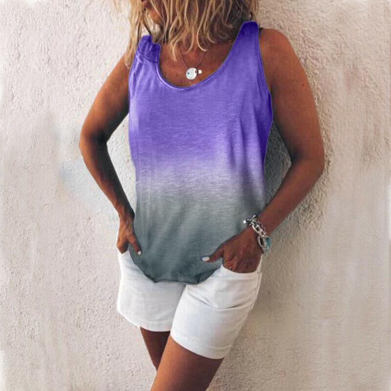 

Градиентный женский безрукавный жилет, майка, женская футболка, летняя свободная футболка 3XL фиолетовый