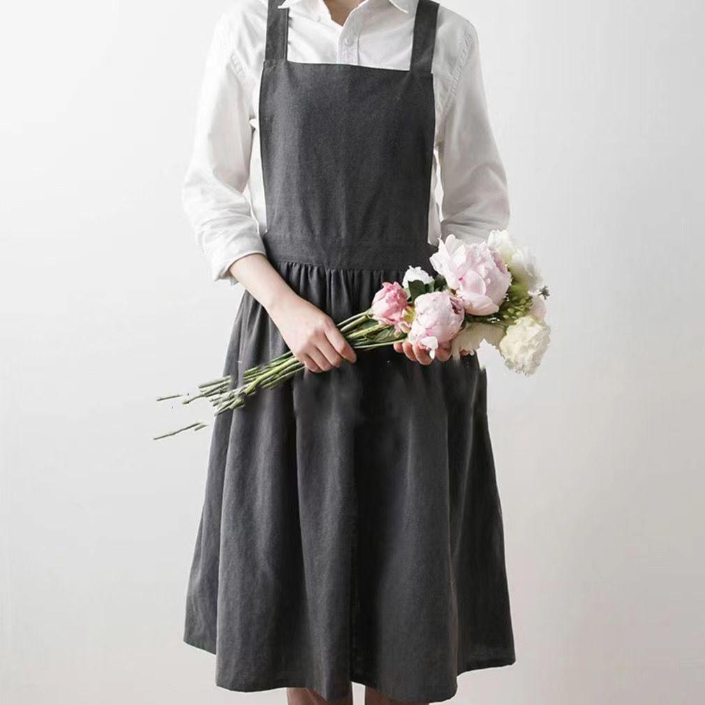 Korean-Japanese Academy Style Barista Apron: Pure Cotton Artistic Workwear for Restaurant & Florist Staff