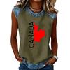 Sleeveless Pullover Casual T Shirt for Women Round Neck Loose Fit Printed Top with Raglan Sleeves and Contrast Trim
