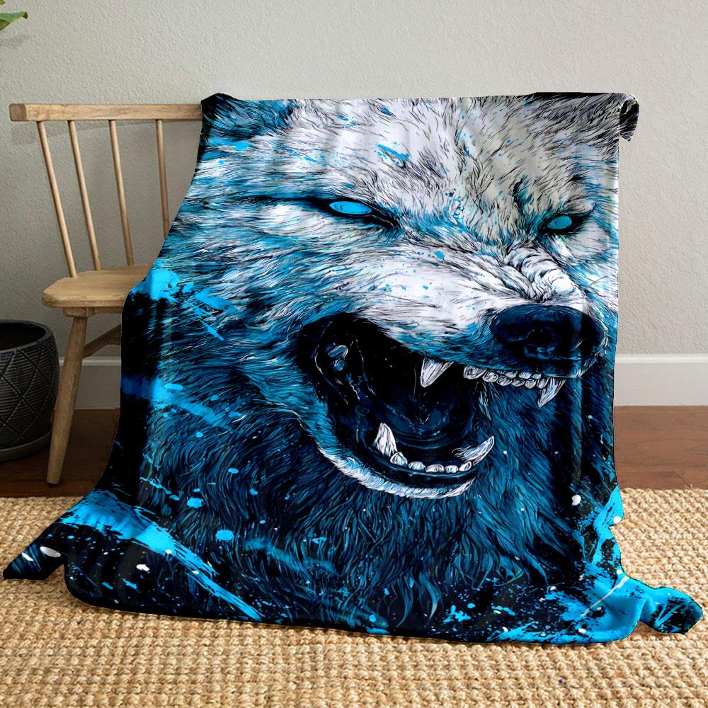 Ferocious Blue-Eyed Wolf Design Blanket print blanket soft and cozy perfect for the living room bed sofa or a nap,gift