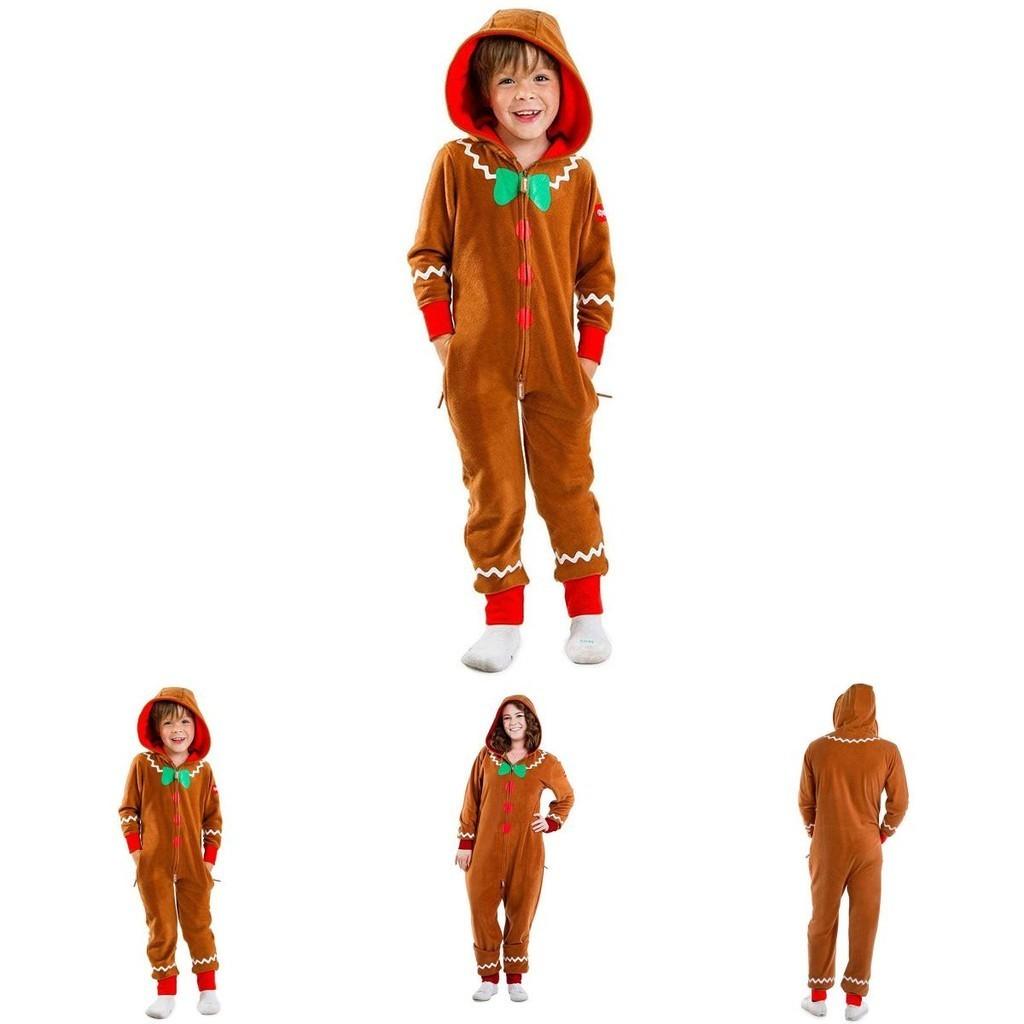 Christmas Gingerbread Man Cosplay Costume Kids Adult Hooded Jumpsuits