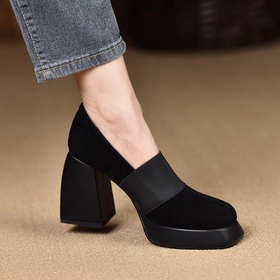 Fashion 2025 Platform Heels Women's High-Heeled Shoes Round Toe Sandals Ladies Spring Beige Leather Thick Summer African Pumps 2025 Plat