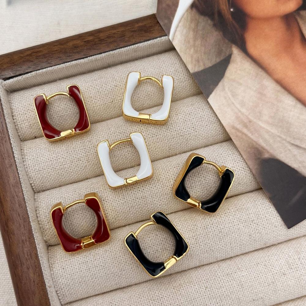 

Retro colorful square earrings light luxury fashion earrings for women