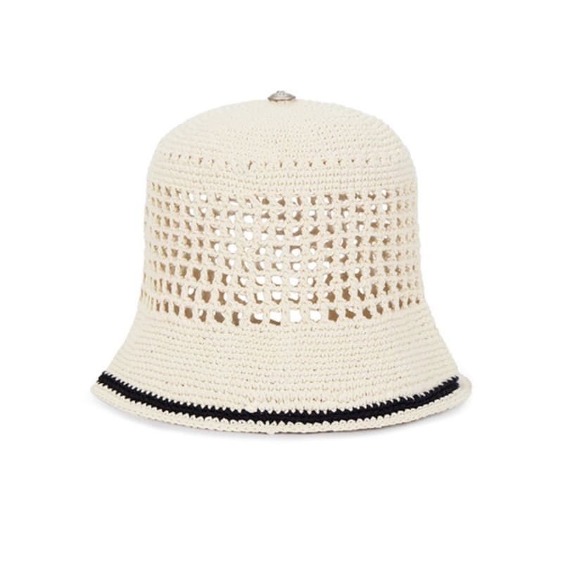 VARZAR VA Top Button Knit Crochet Bucket Hat Cream