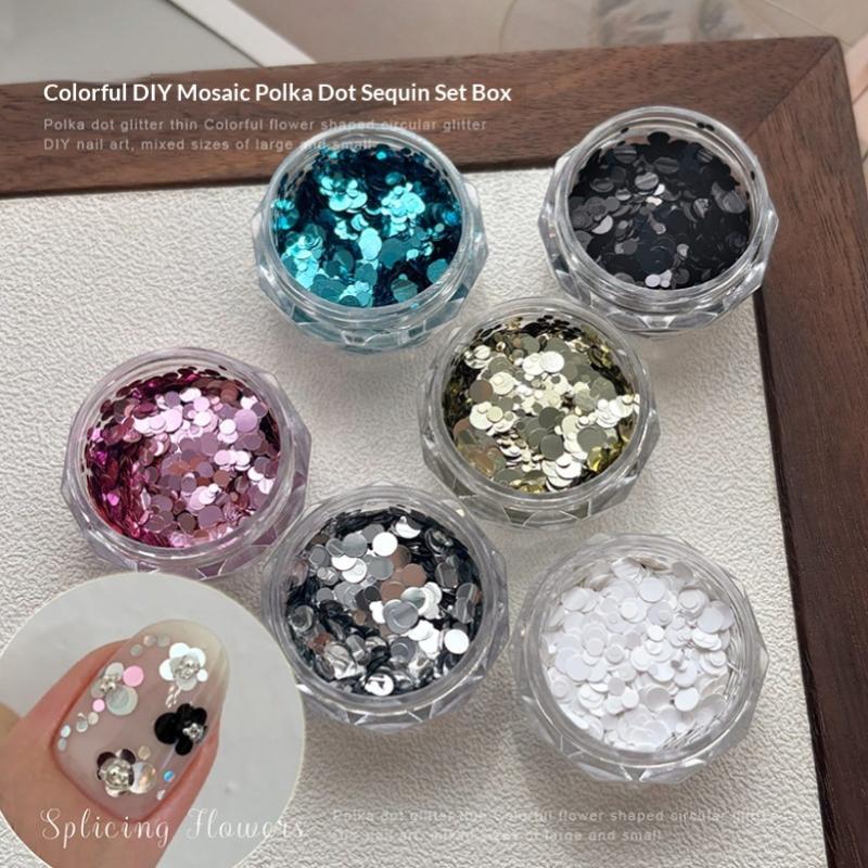 Colorful Sparkling Mini Round Nail Glitter Sequins Wave Point Design Nail Charms Manicure Decor Accessories Nail Art Supplies