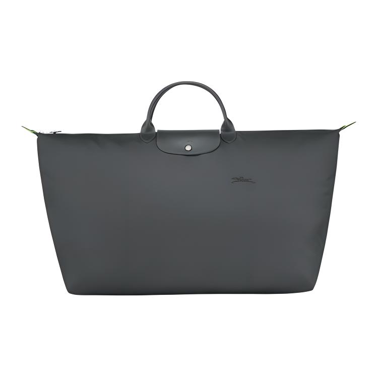

Longchamp Le Pliage Green Solid Color Snap Zipper Closure Leather Trim Tote Travel Bag Men travel bag 1625919P66 Graphite