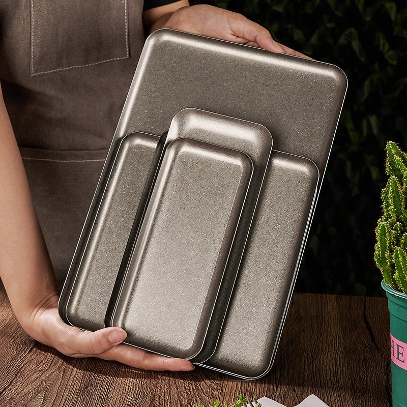 Vintage 304 Stainless Steel Snowflake Silver Square Tray Round Edge Dinner Plate Dessert Grill Tray Steak Plate Decorative Tray